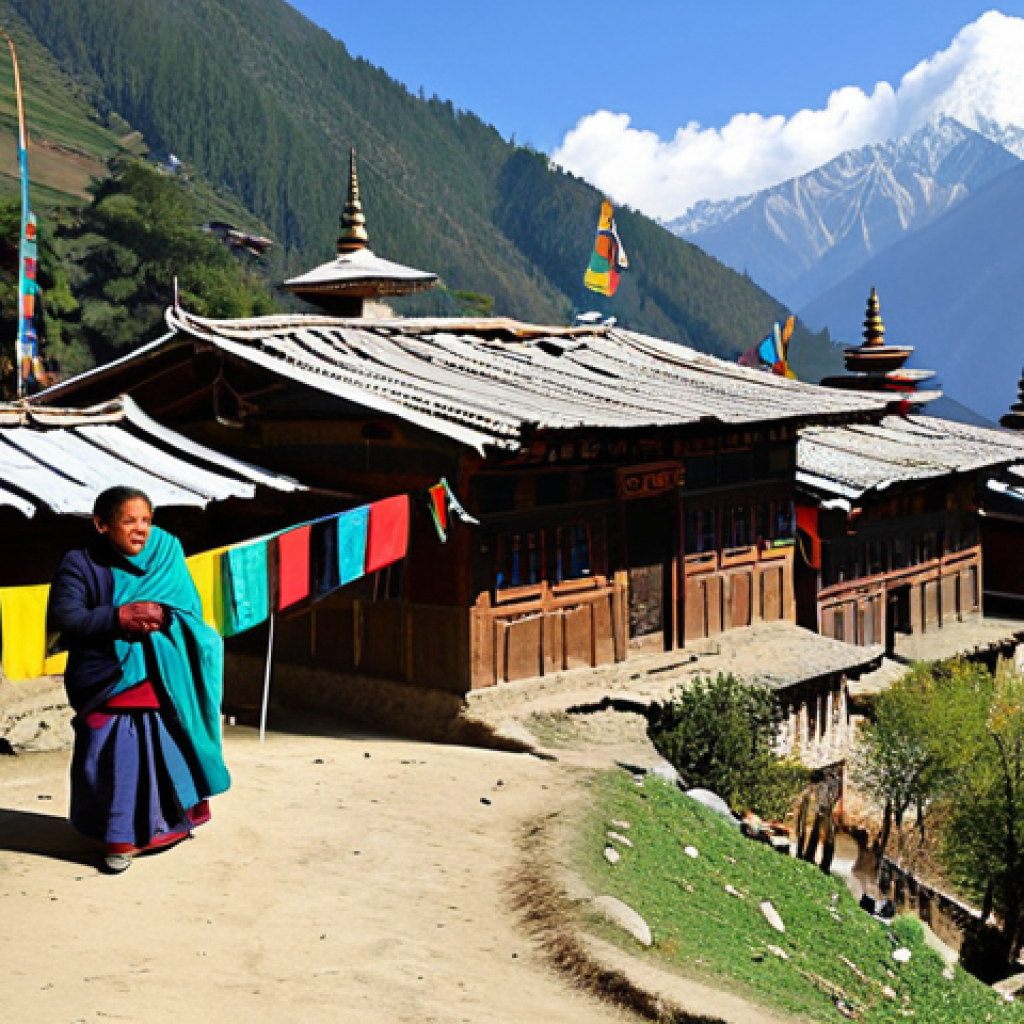 **

"A serene Bhutanese village scene, nestled in the Himalayas, prayer flags fluttering, traditionally dressed villagers engaged in daily life, fully clothed in gho and kira, safe for work, appropriate content, perfect anatomy, correct proportions, natural pose, showcasing community spirit, environmental harmony, and traditional architecture, professional photography, high quality, family-friendly."

**