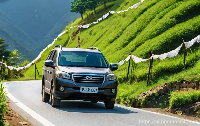 부탄 여행 중 주의할 교통 규칙 - **Prompt 1: Thimphu's Calm Traffic Flow**
    "A peaceful and orderly street scene in Thimphu, Bhuta...