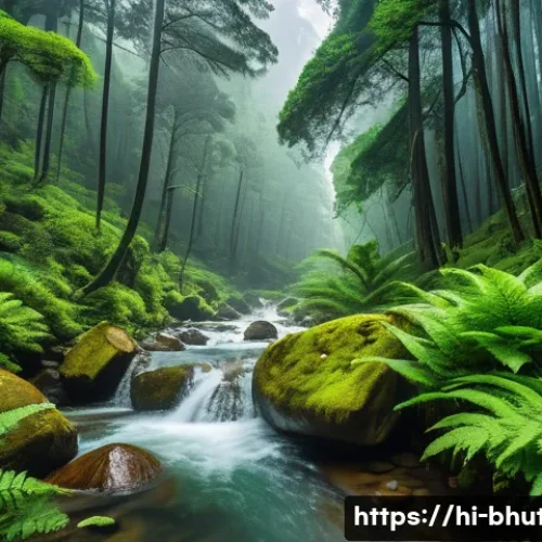Home 33 부탄 산악 지형의 특징 - A vibrant and dense Himalayan mountain forest in Bhutan during the monsoon season, showcasing tall c...
